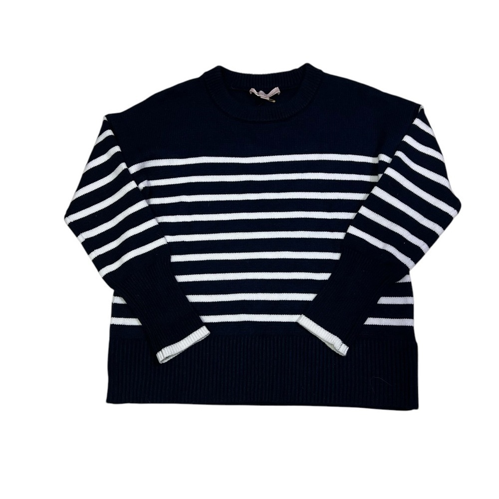 Philosophy Sweater Small Navy Blue White Stripe Tennis Sweater Soft New $88 - Picture 3 of 7